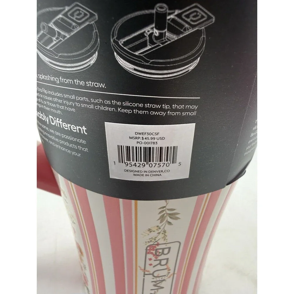 Brumate Era Flip 30oz Cascading Florals Leakproof Tumbler w Lid Straw Pink White